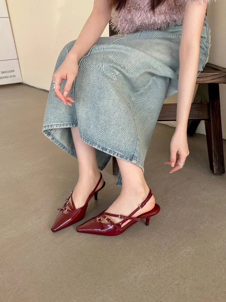 Eilyken Designer Narrow Band Buckle Strap Pumps Women Sexy Pointed Toe Thin Heels Wedding Banquet Dress Mule Ladies Shoes