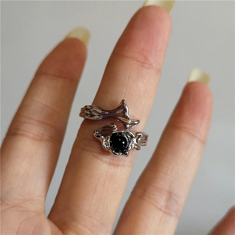 Vintage Goth Thorny Rose Couple Rings For Men Women Charm Irregularity Opening Stainless Steel Punk Finger Ring Jewelry Y2k Gift