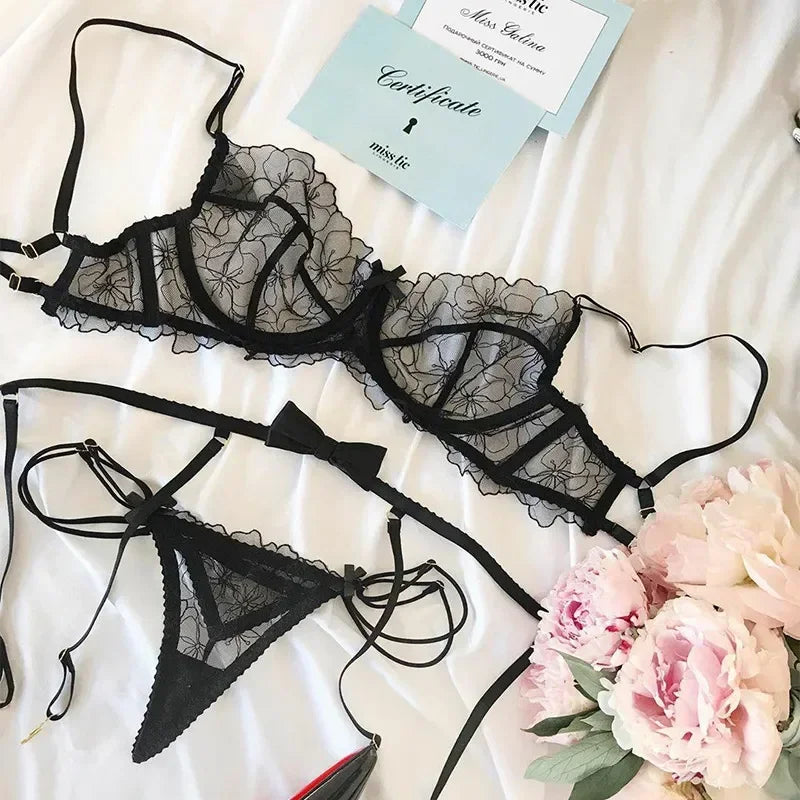 Sexy Lace Lingerie Set Women's Underwear Transparent Bra Party Sets Lace Black Lingerie Bra Set Underwear Set