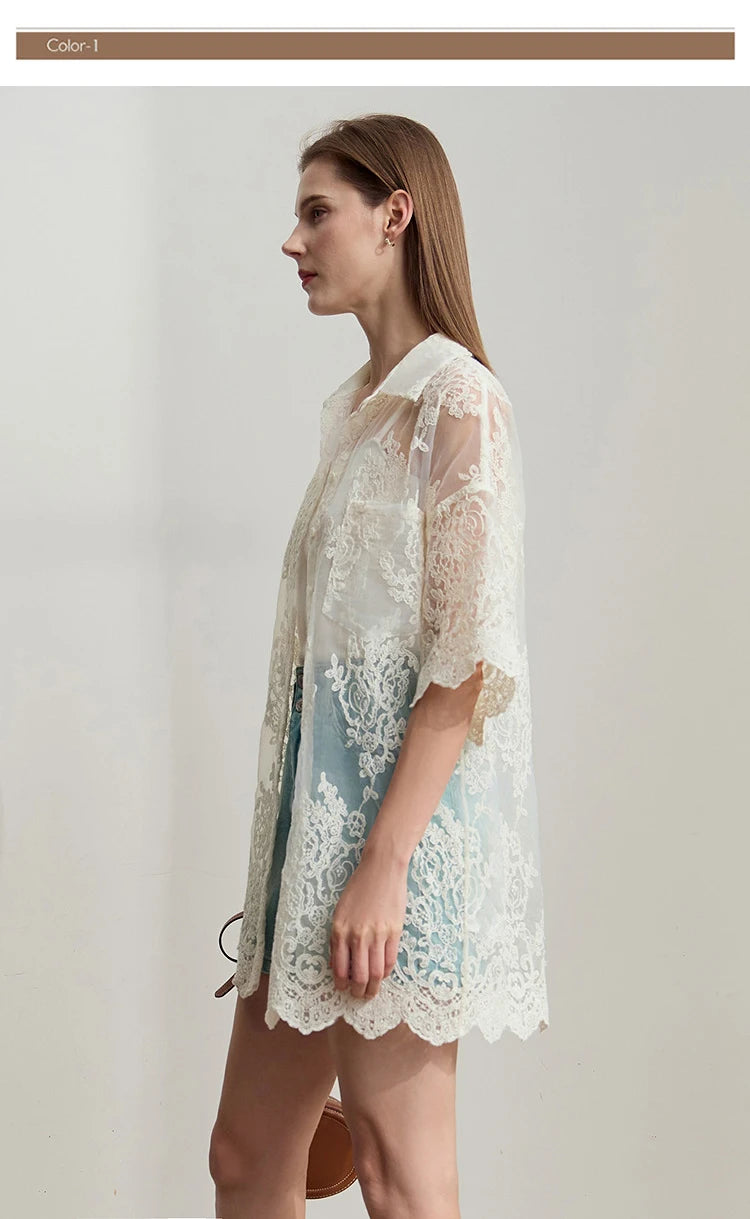 AMII Minimalist Office Lady Print Shirts Women Summer 2025 Short Sleeve Turn-down Collar Loose Blouses Female Fashion 12542155