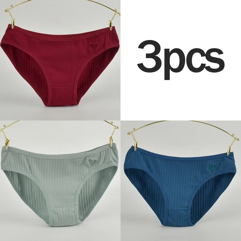 3Pcs Women's Cotton Briefs Underwear Hollow Heart Panties Woman Soft Breathable Female Panties Intimate Lingerie Underpants New