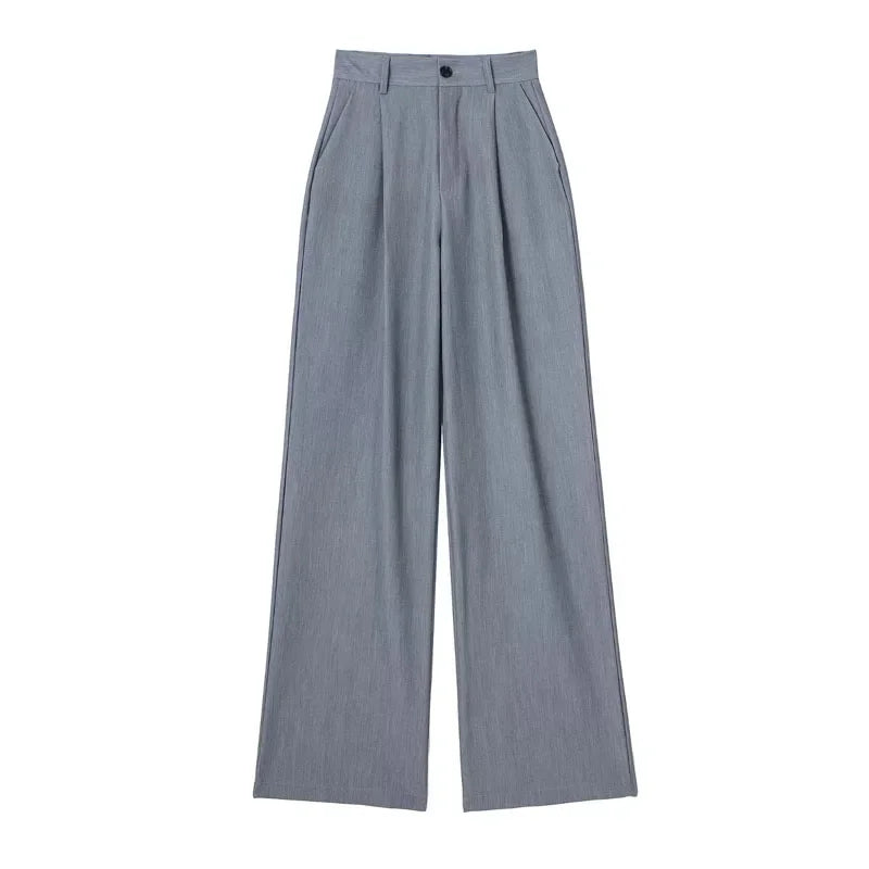 TRAF Women's Formal Pants Office Wear Women Striped Grey Black Pants Woman High Waist Baggy Suit Pants Casual Wide Leg Trousers
