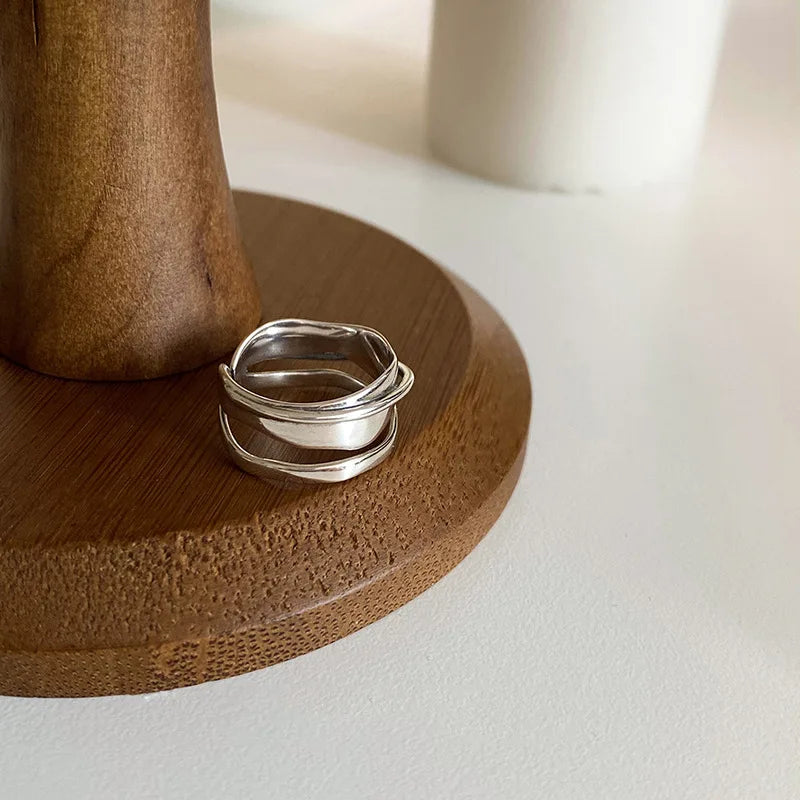 925 Sterling Silver plated Liquid Lava Hetian Jade Bamboo Ring for Women Girl Gift Irregular Vintage Jewelry Dropshipping