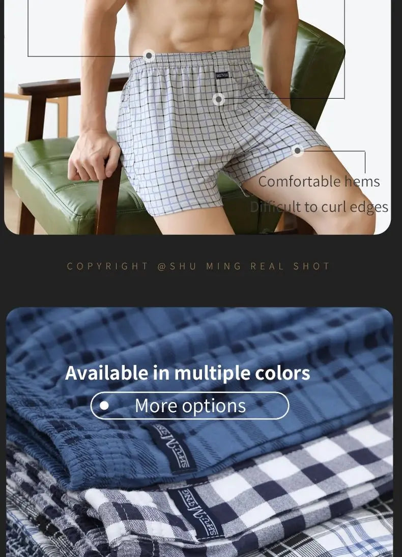 Plus Size M-3XL Men's Aro Pants Cotton Lattice Underwear Loose High Waist Summer Thin Breathable Home Shorts Pouch Underpants