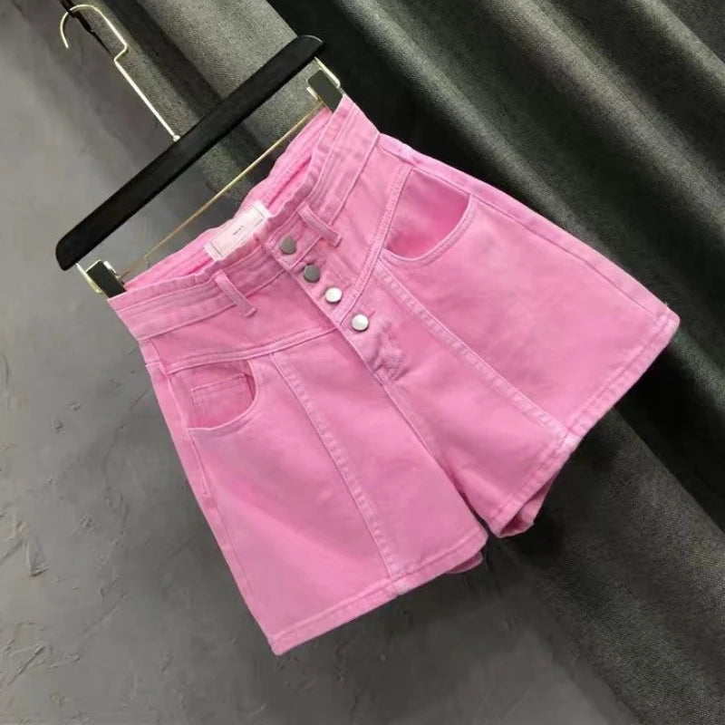 Pink Jean Shorts Women Clothing Streetwear High Waist Y2k Wide Leg Pants 2025 New Bottoms Fashion Casual Summer Y2k Denim Shorts