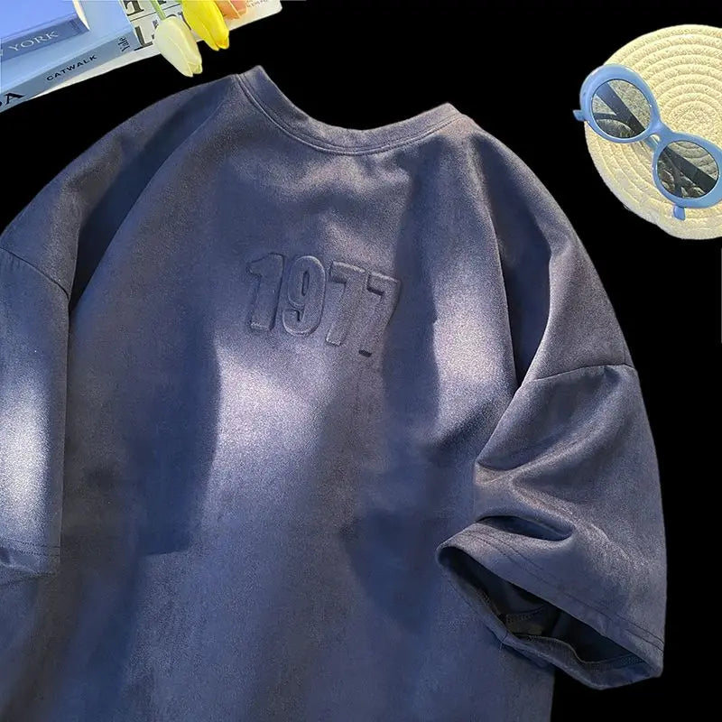 Hip hop retro high street men and women trendy personality 3D digital graphic round neck short sleeved loose retro casual Tshirt