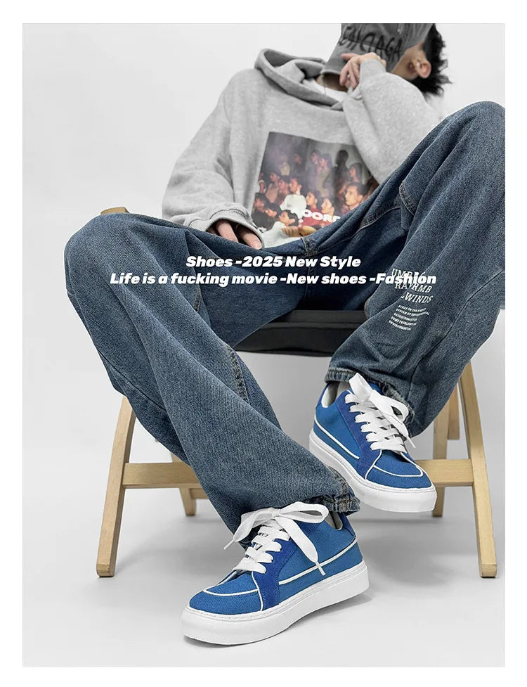 Men's Casual Canvas Shoes Spring Trendy Sports Leisure Skateboarding Shoes Student Low Top Flat Laced Breathable Sneakers