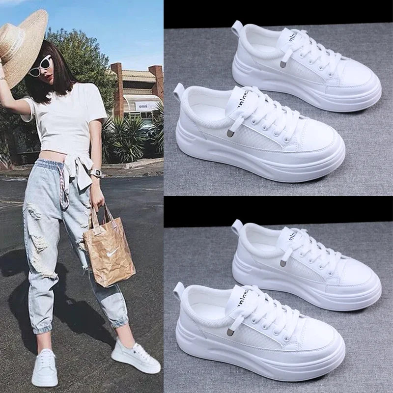 2025 Fashion Mesh Casual Shoes Flats Women Lace Up Dames Sneakers Platform Round Toe Zapatillas Casual Mujer for Summer Spring