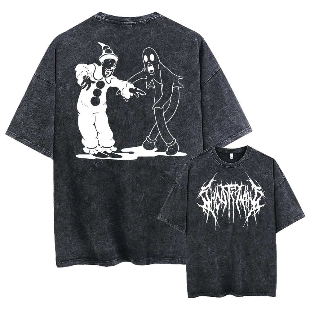 Ghostemane Double Sided Print Washed T-Shirt Oversized Men 100% Cotton Tshirt Hip Hop Metal Gothic Rock TShirt Streetwear Unisex