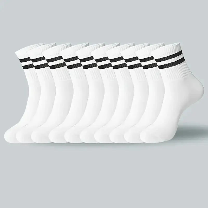 2/6/10/20 Pairs Neutral Striped Round Neck Socks Spring Summer Sweat Absorbing Breathable Solid Color Couple Sports Leisure Sock