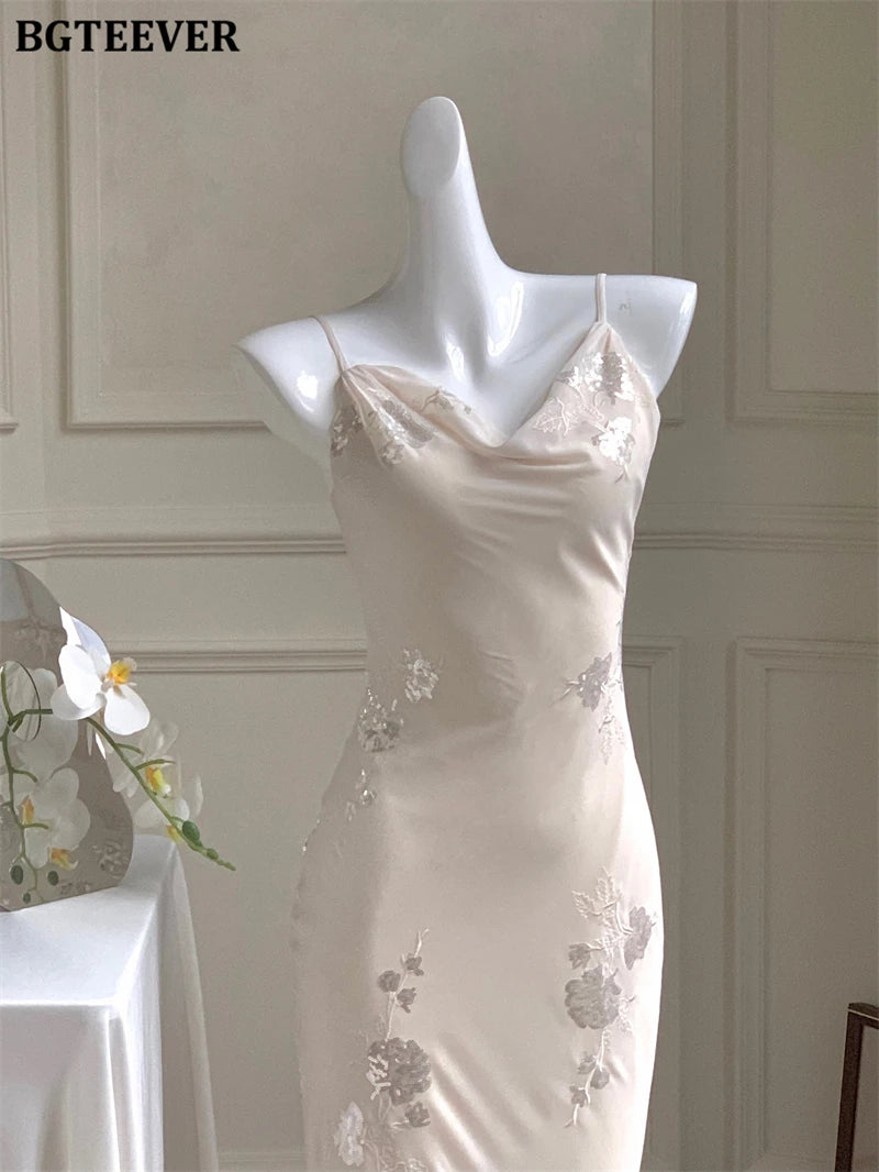 BGTEEVER Autumn Winte Slim OL Embroidery Set Long Sleeve Cardigans & Spaghetti Strap Package Hip Dress Ladies 2 Pieces Set