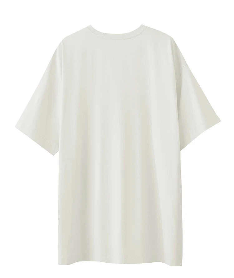 Amii Minimalist Summer T-shirt Women Irregular Design Tops Casual O-neck Abstract Print Loose Dropped Shoulder T-shirt 12522081