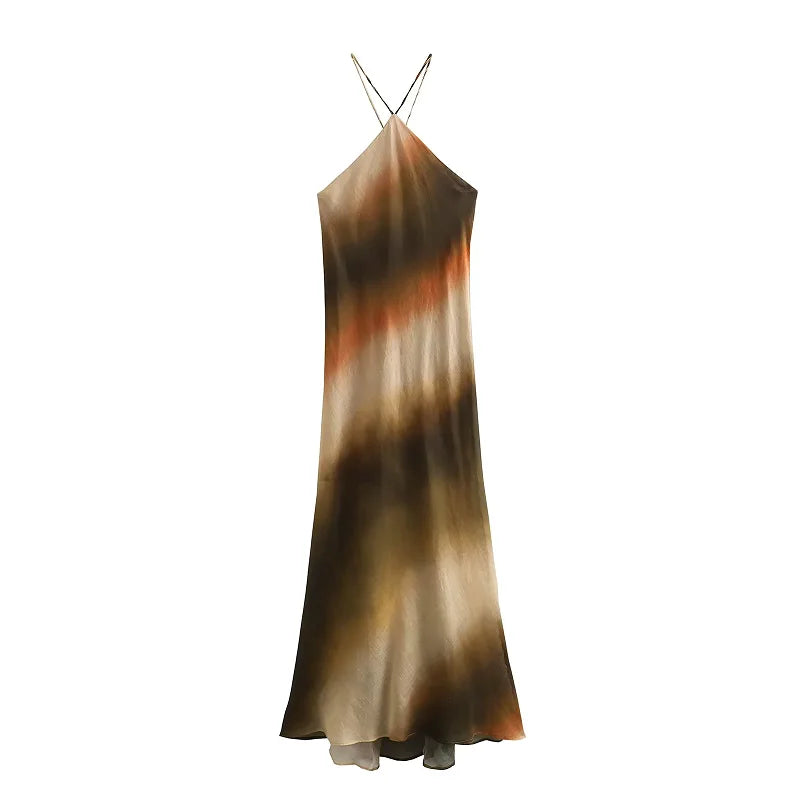 TRAF Women's Long Dresses 2024 Summer Elegant Party Evening Midi Halter Dress Ladies Fashion Sleeveless Backless Long Dresses
