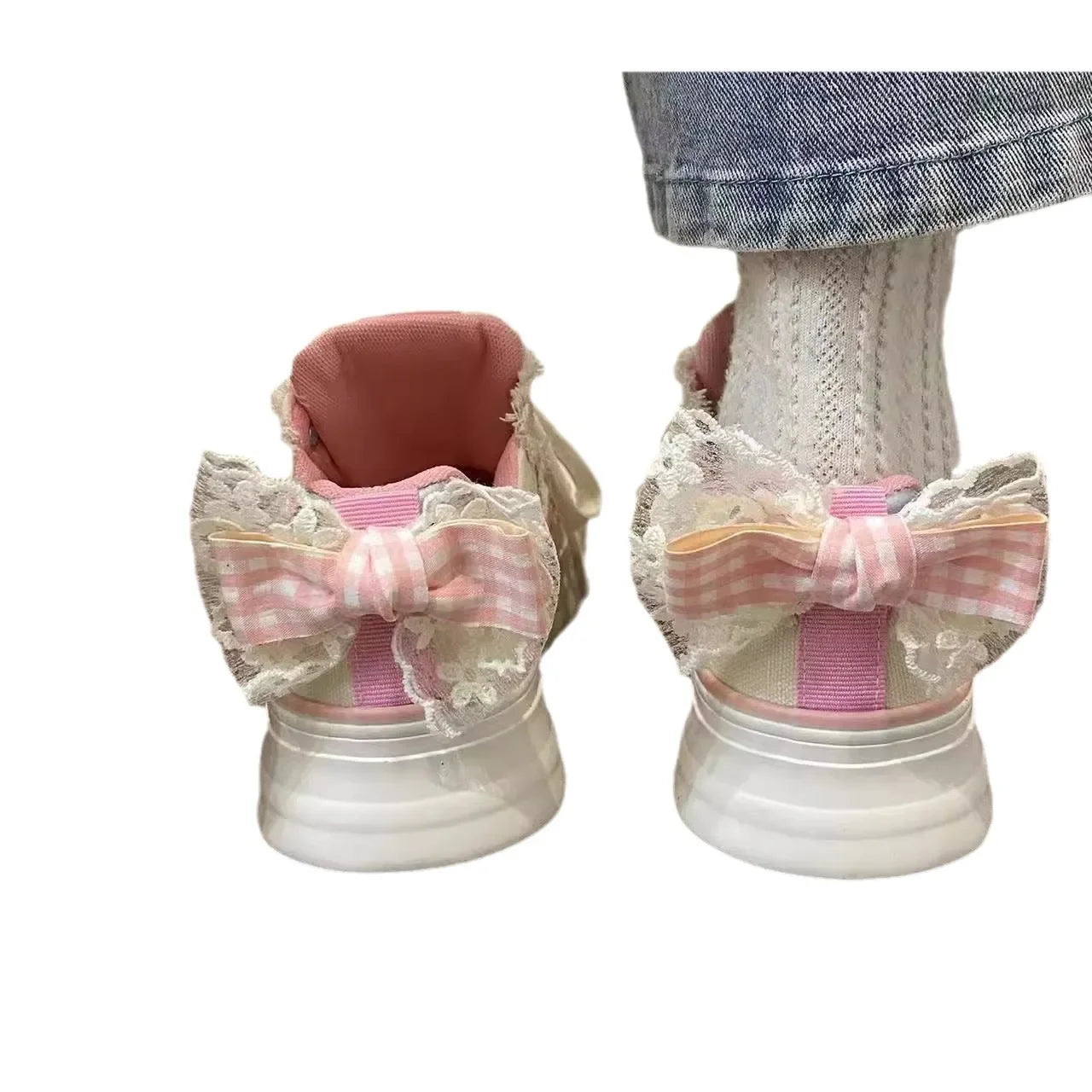 Pink Bowknot Large Head White Sneakers Women's New Summer Cute Canvas Shoes Breathable Comfortable Sporty Fashion Footwear