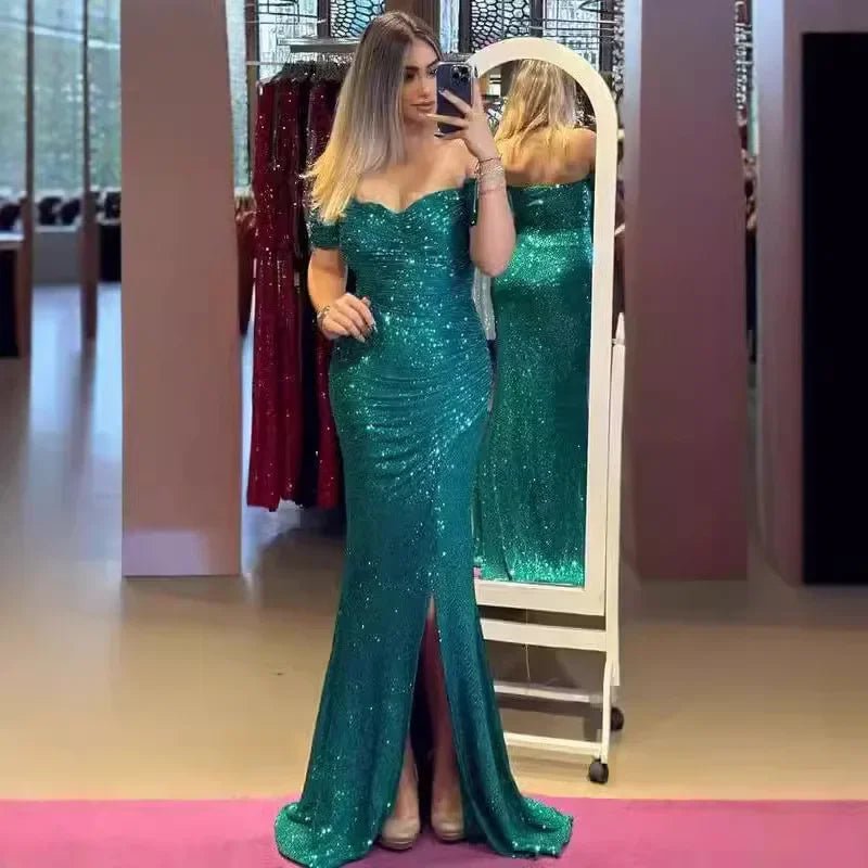 Sexy Side Slit Ballgown Shiny Sequins Women's Dress Independent Station Polyester Borderless Flashing Lightweight Fashion