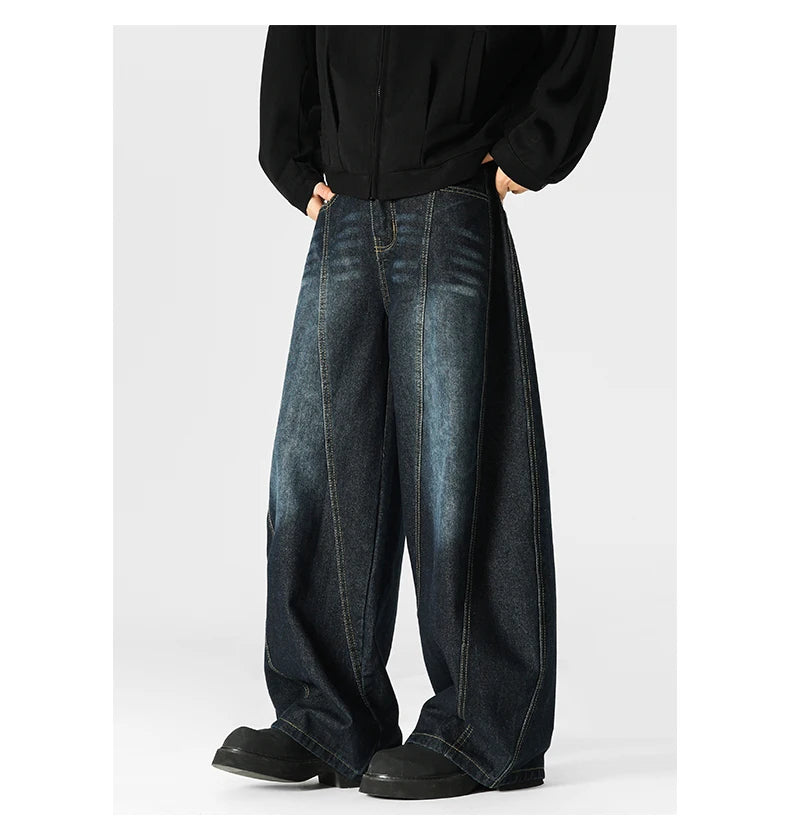 Hip Hop American Sle Wide Leg Men's Jeans Loose Fit Autumn Winter Trendy Vintage Waed Floor-Length Trousers