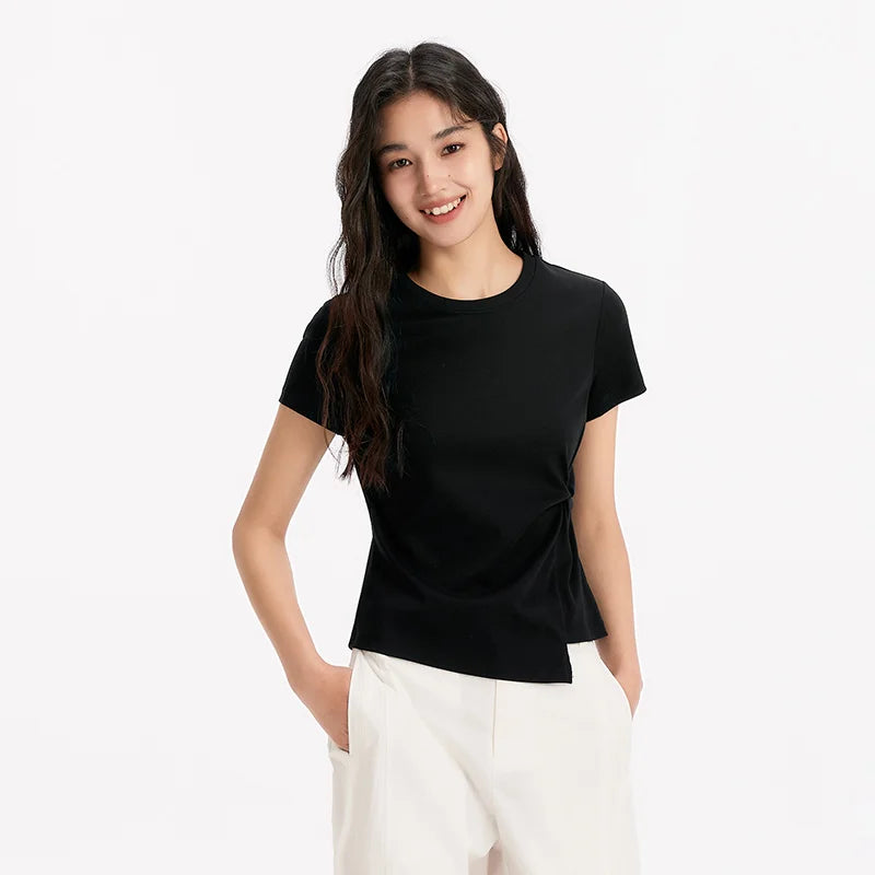 Semir Twist Knot Design Short Sleeve Tee Women Slim Fit 2025 Summer New Fashionable Casual Top