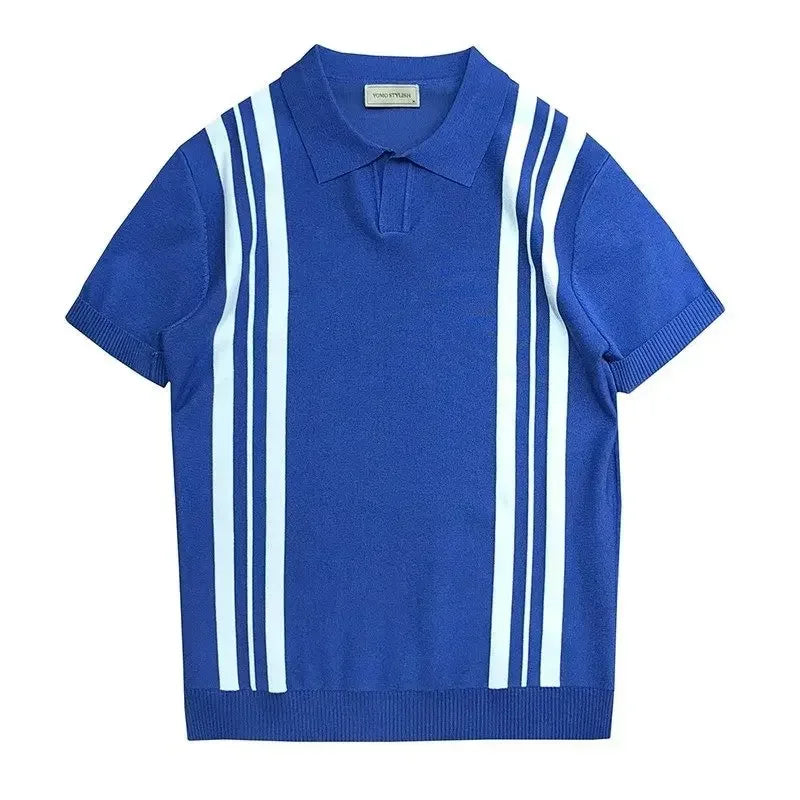 Trendy Striped Polo Shirt For Men Casual Loose Fit Short Sleeves Summer Japanese Style 2023 New Arrival Youth Fashion