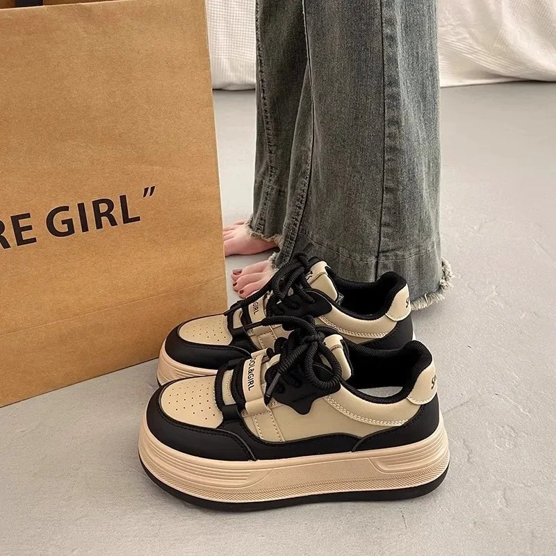 Women's Thick Sole Panda Shoes Spring Autumn New Style FootSlimming Heightening Versatile White Sneakers Sports Casual Board Sho