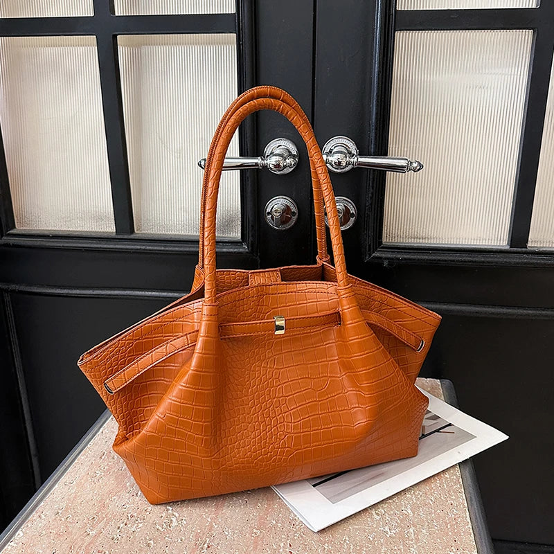 MOODS Crocodile Pattern Shoulder Hobo Bags For Women Retro Big Capacity Bucket Tote Bag 2025 Summer New Designer Handbags Luxury