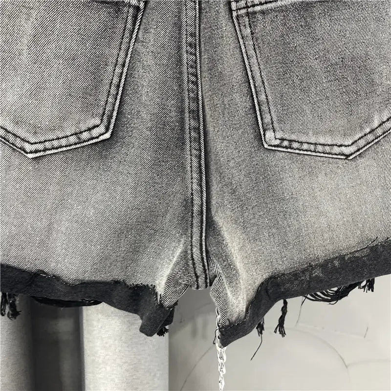 female fashion casual summer cool women denim booty Shorts high waists fur-lined leg-openings sexy short Jeans in gray