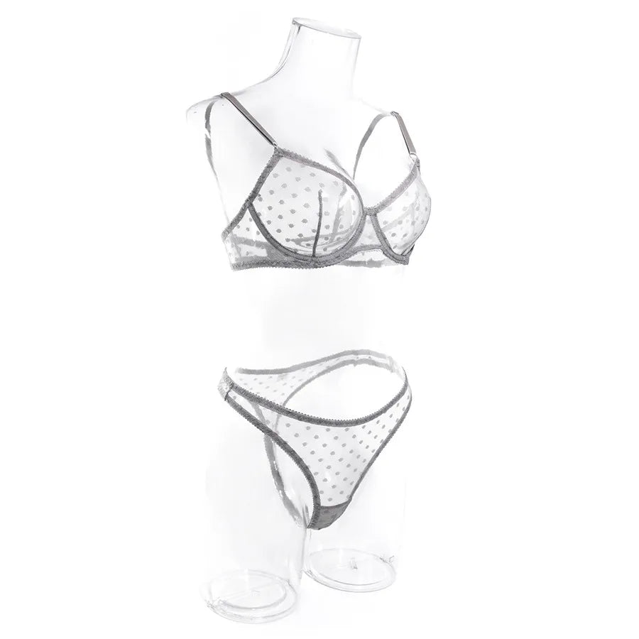 Sexy Women Lingerie Sets Lace Underwear Dot Romantic Transparent See Through Exotic Sets Underwire Pink Leopard Bra Brief Set