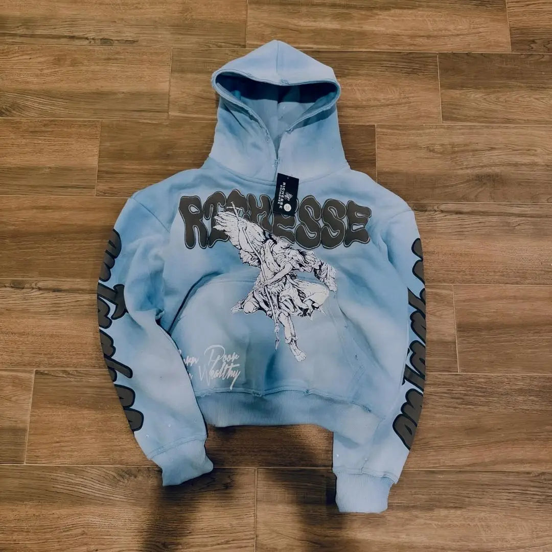 Retro Rock Punk Style Oversized Sweatshirt American Harajuku Colorful Letter Print Graphic Hoodie Men Casual Hip-hop Streetwear