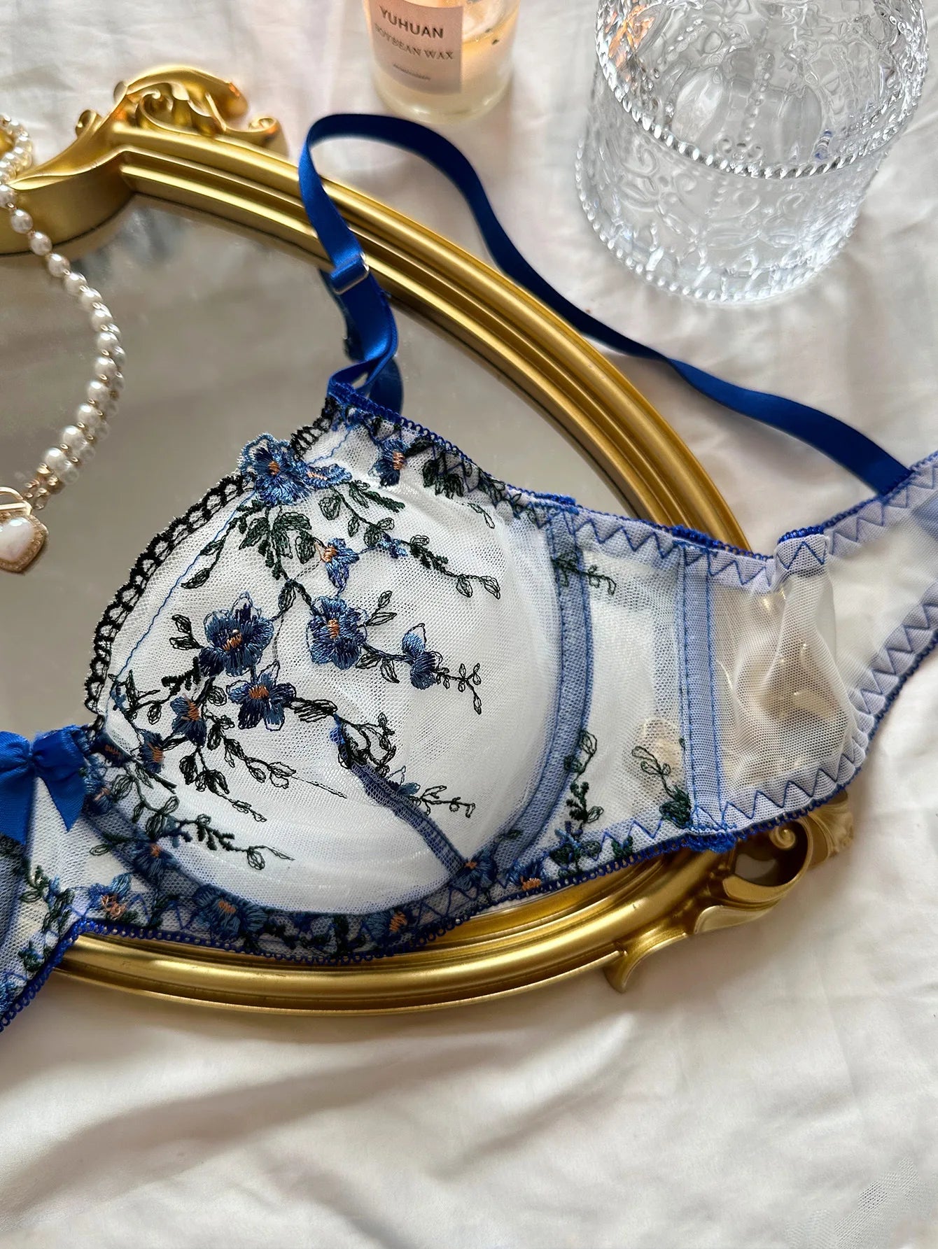 Sexy Women Lingeries Embroidery Floral Underwear Transparent Lace Short Low-waist Kits Sweet Delicate Fairy Bra Bra & Brief Sets