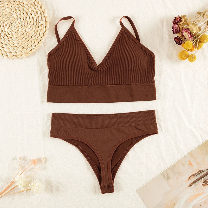 CHRLEISURE Women Underwear Set Wireless Lingerie Panties Bra Sexy G-String Seamless Tank Crop Top Brassiere New