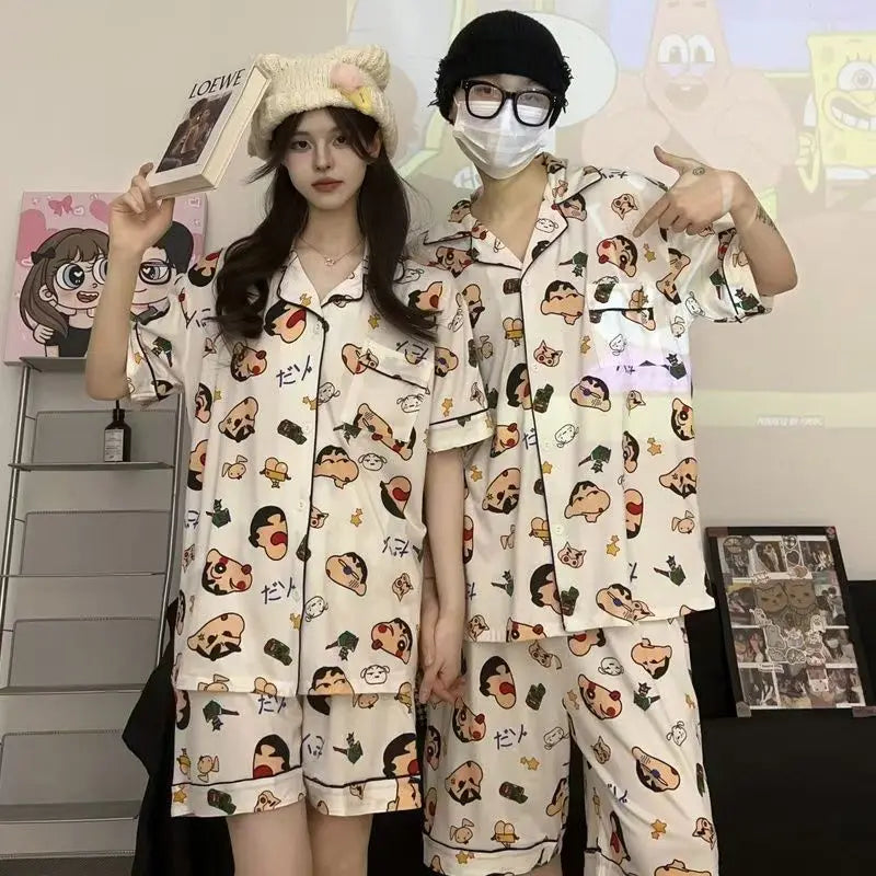 2pcs Kawaii Cute Crayon Shin-Chans Pajamas Short Sleeved Shorts Printing Ventilate Loose Comfortable Cute Girl Birthday Gifts