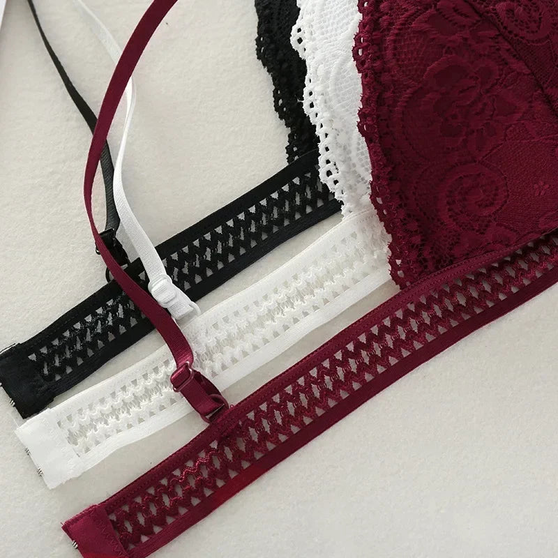 Lace Underwear Female Thin Section Bra Sexy Backless Lingerie Solid Color Embroidery Hollow Tube Top Black/RedWhite Bandeau Top