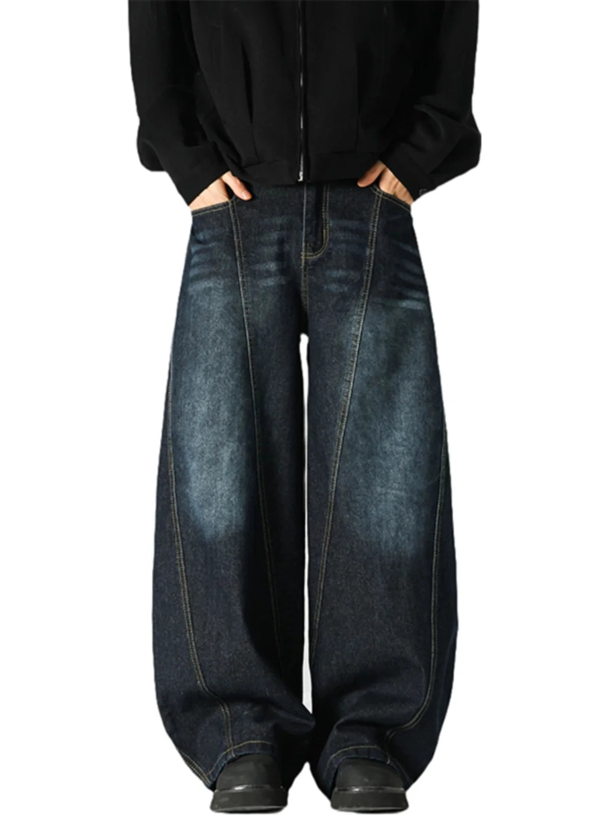 Hip Hop American Sle Wide Leg Men's Jeans Loose Fit Autumn Winter Trendy Vintage Waed Floor-Length Trousers