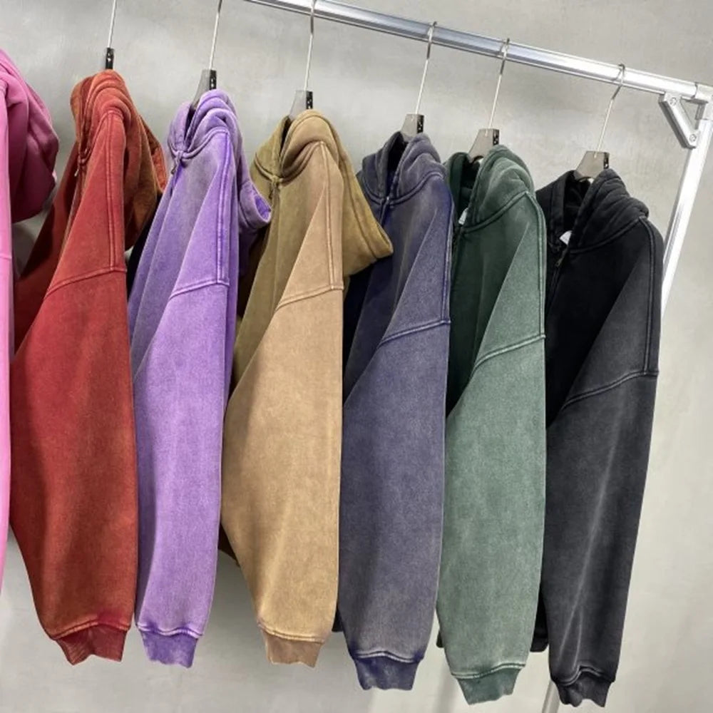 MAQVOB High Quality Luxury Apparel Street Wear Wholesale Euro US Size Spring Autum Full Up Zipper Washed Batik Dye Hoodie