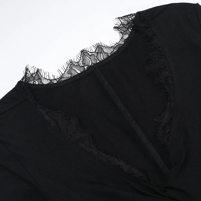 AltGoth Fairycore Grunge Elegant Midi Dress Women Mall Gothic Sexy Lace Patchwork Hollow Out Long Sleeve High Waist Corset Dress