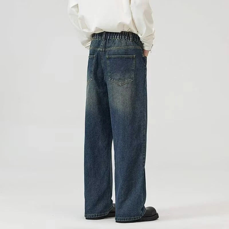 Male Classic America Hip Hop Rap Jeans Wide Leg Youth Popular Jeans Men Straight Leg Retro Loose Trousers Oversized Denim Pants