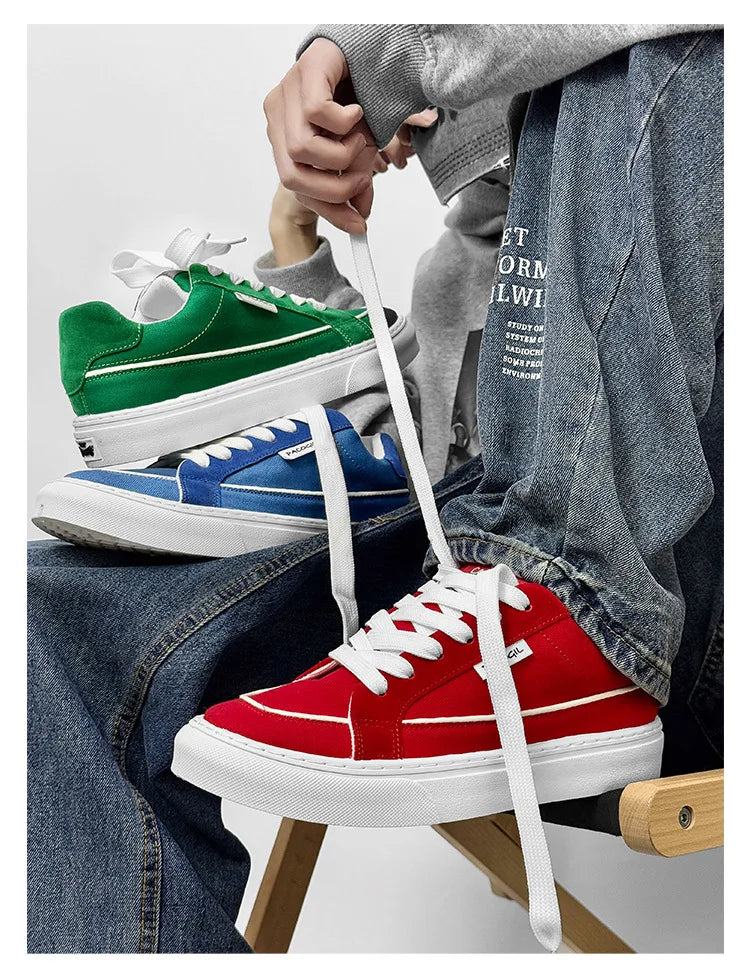 Men's Casual Canvas Shoes Spring Trendy Sports Leisure Skateboarding Shoes Student Low Top Flat Laced Breathable Sneakers