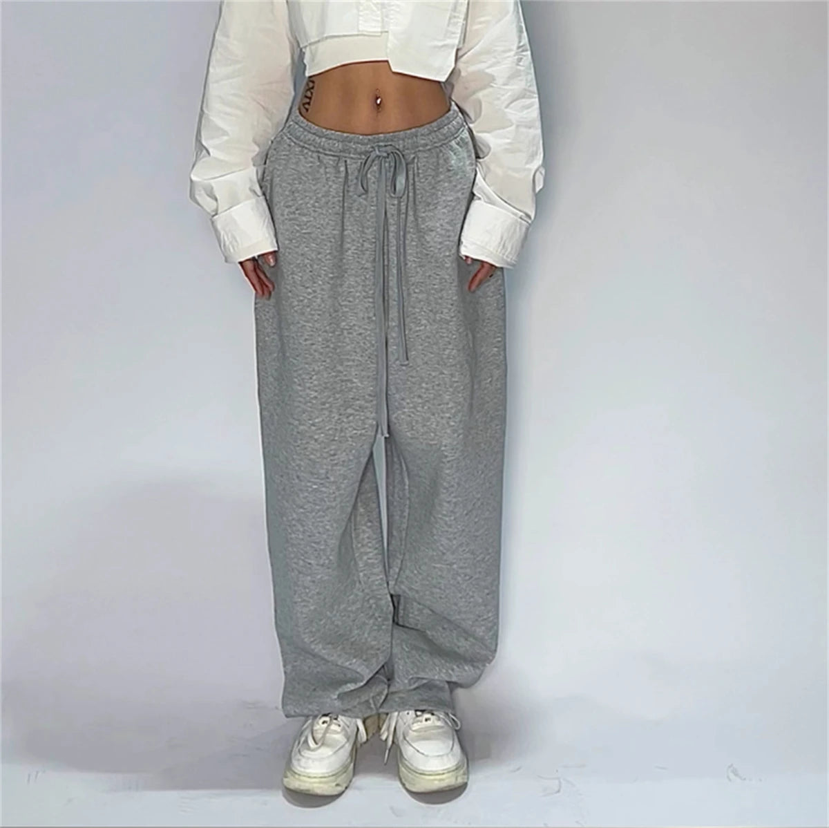 Fashion Vintage Y2K Baggy Pant Women Summer Wide Leg Elastic Waist Loose Pants Lady Solid Color Hip Hop Trousers Casual Clothing