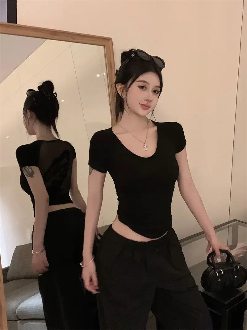 Sexy Women's T-shirt Short Sleeve Female Top Aesthetic Clothing One Pieces Korean Reviews Clothes Clearance Cheap Many Youthful