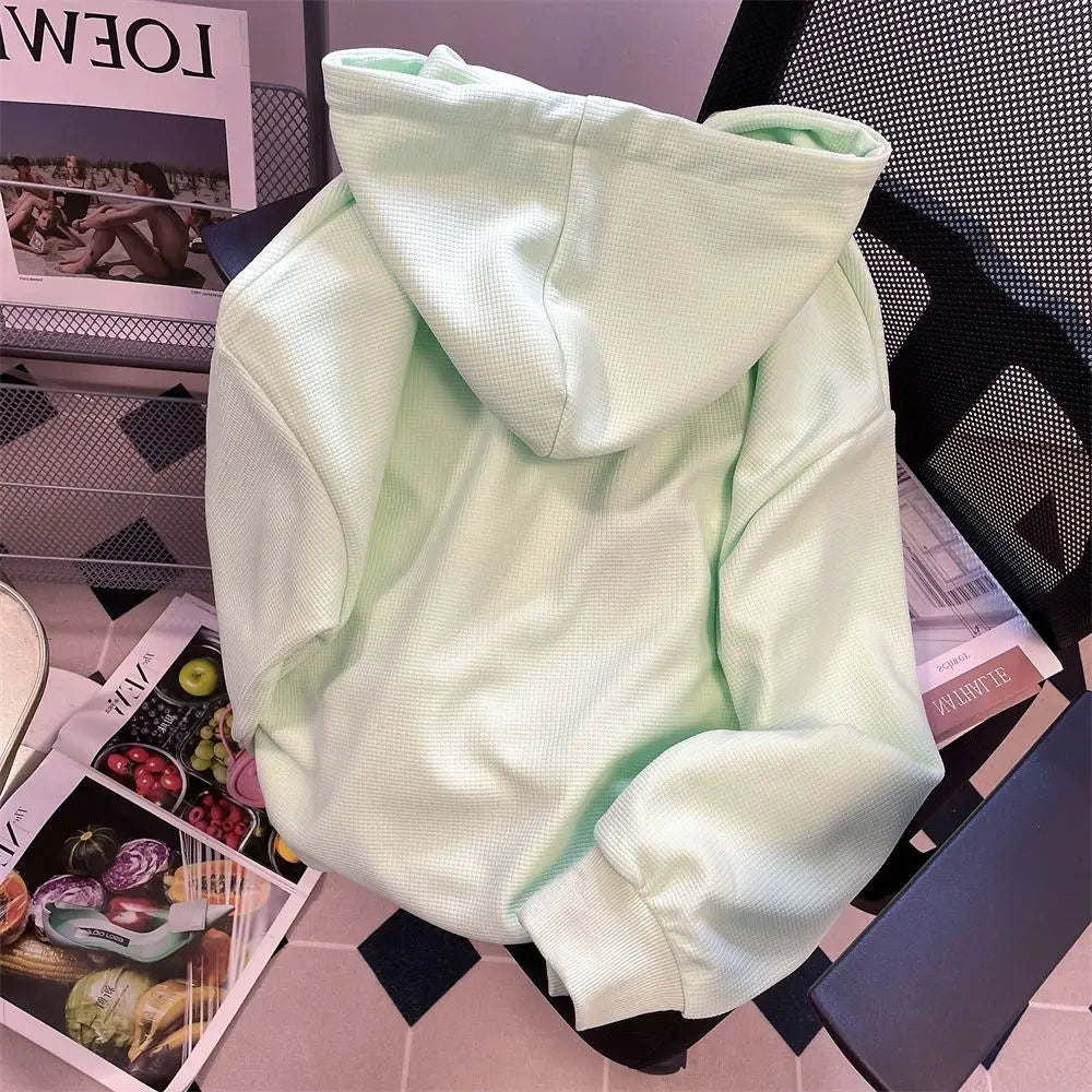 Mint green hooded sweater women's autumn 2024 new retro niche waffle milk sweet casual elegant temperament coat hoodies women