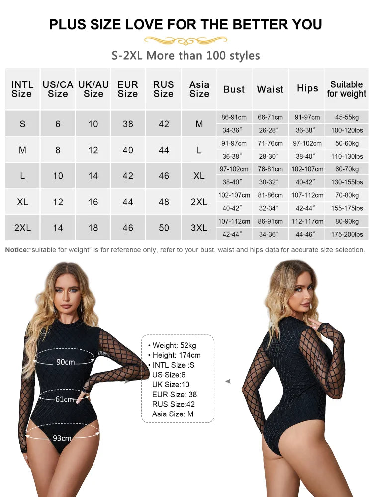 Comeondear High Quality Fashion Jumpsuit Plump Oversized Bodysuit Pajama Lady Black High Neck Leotard Lingerie Long Sleeve Teddy
