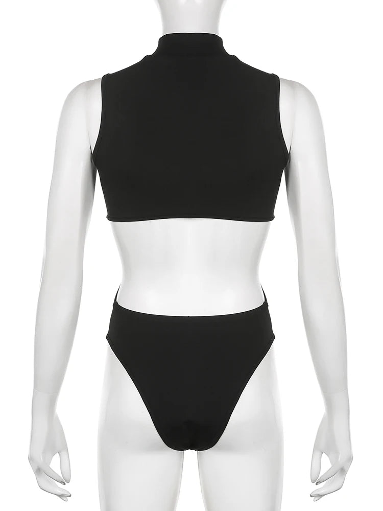 Rockmore Hollow Out Bodysuit Rave Clubwear Lingerie Enchanting Sexy Body Overalls Tops Women Streetwear Backless Jumpsuit Black