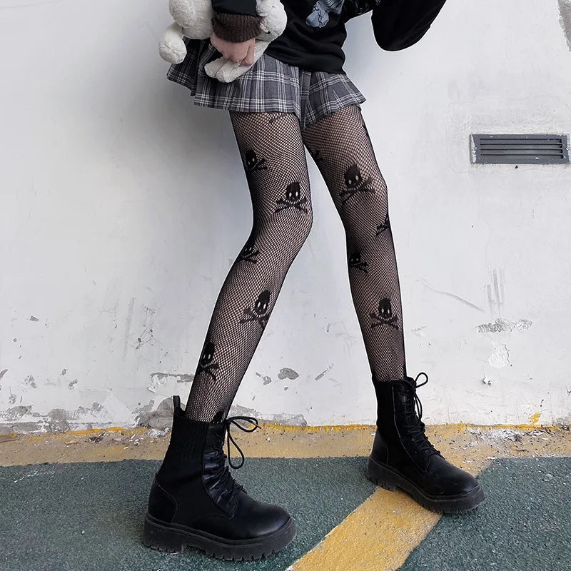 Y2K Women Sexy Retro Gothic Lolita Cross Print Club Tights Goth Lolita Cosplay JK Girls Tights Nylon Socks Fishnet Pantyhose #10