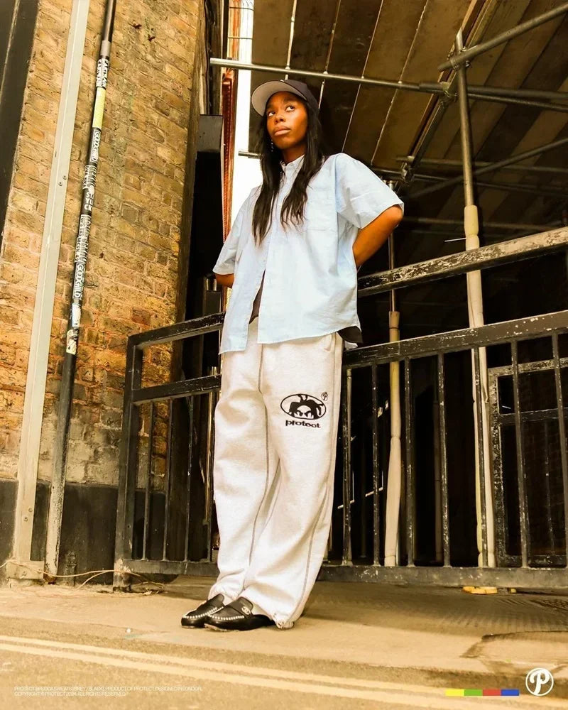 Street wear PROTECT Fashion Letter Embroidery Loose Sweatpants Men's And Women's Y2K Harajuku Hip-Hop Gothic Casual Joker Pants