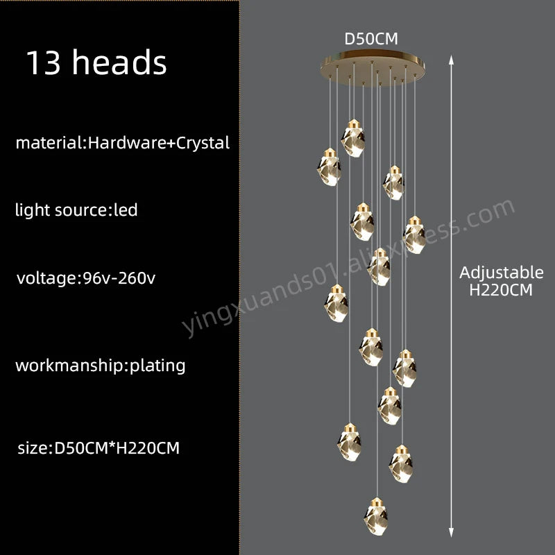 Nordic Crystal Chandelier for Living Room Villa Ceiling Chandeliers Duplex Loft Hanging Lamps Stairscase Suspended Pendant Lamps