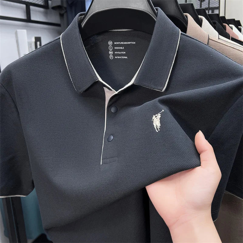 100% cotton high-end lapel comfortable short sleeved embroidered polo shirt for men's summer new fashion casual versatile top