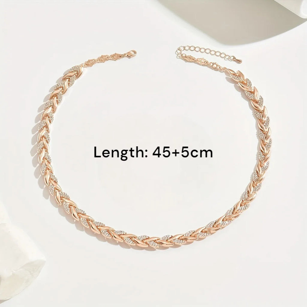 2PCS Elegant Design Glass Rhinestone Chain Fish Tail Necklace with Matching Bracelet for Women Luxury Jewelry Set Fashion Style