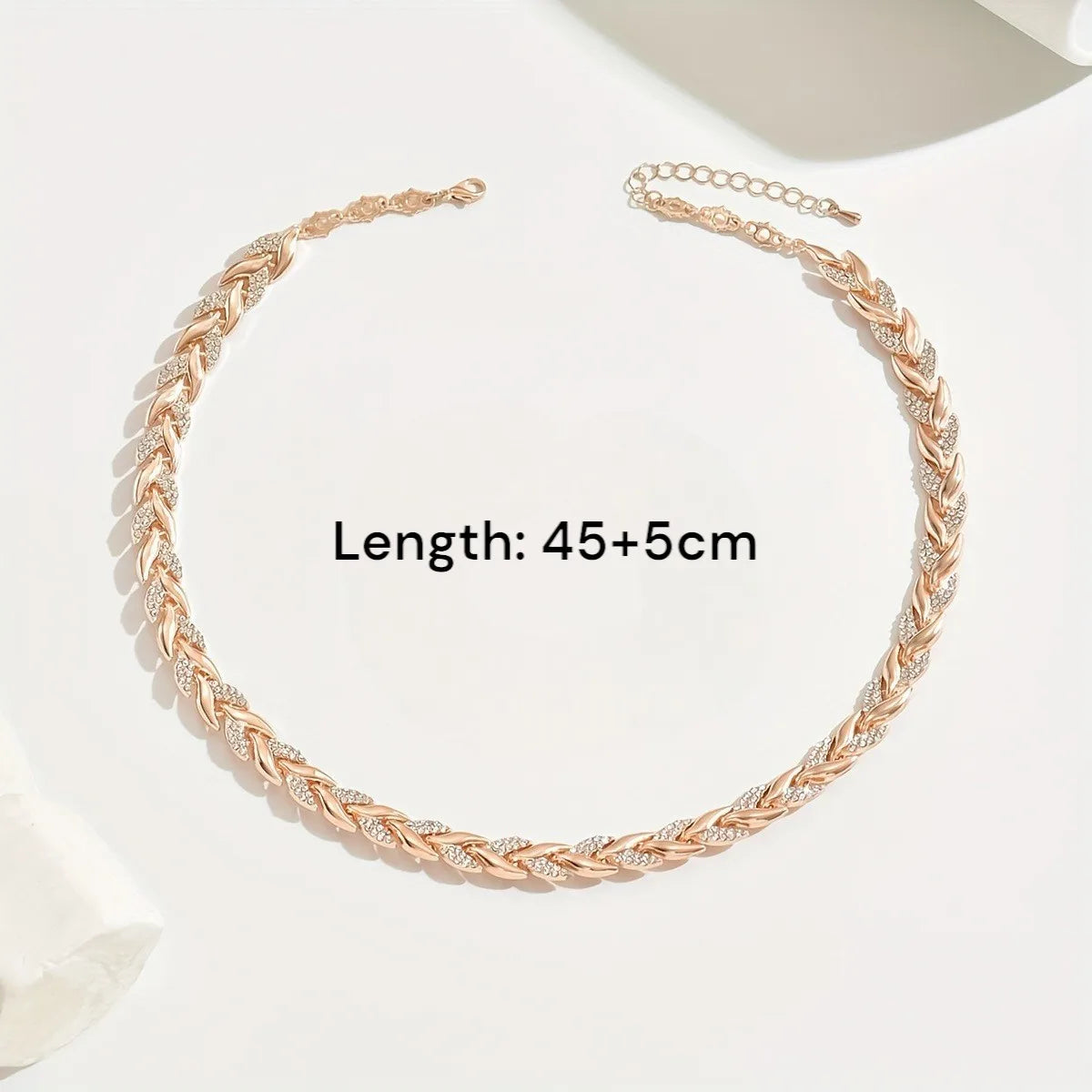 2PCS Elegant Design Glass Rhinestone Chain Fish Tail Necklace with Matching Bracelet for Women Luxury Jewelry Set Fashion Style
