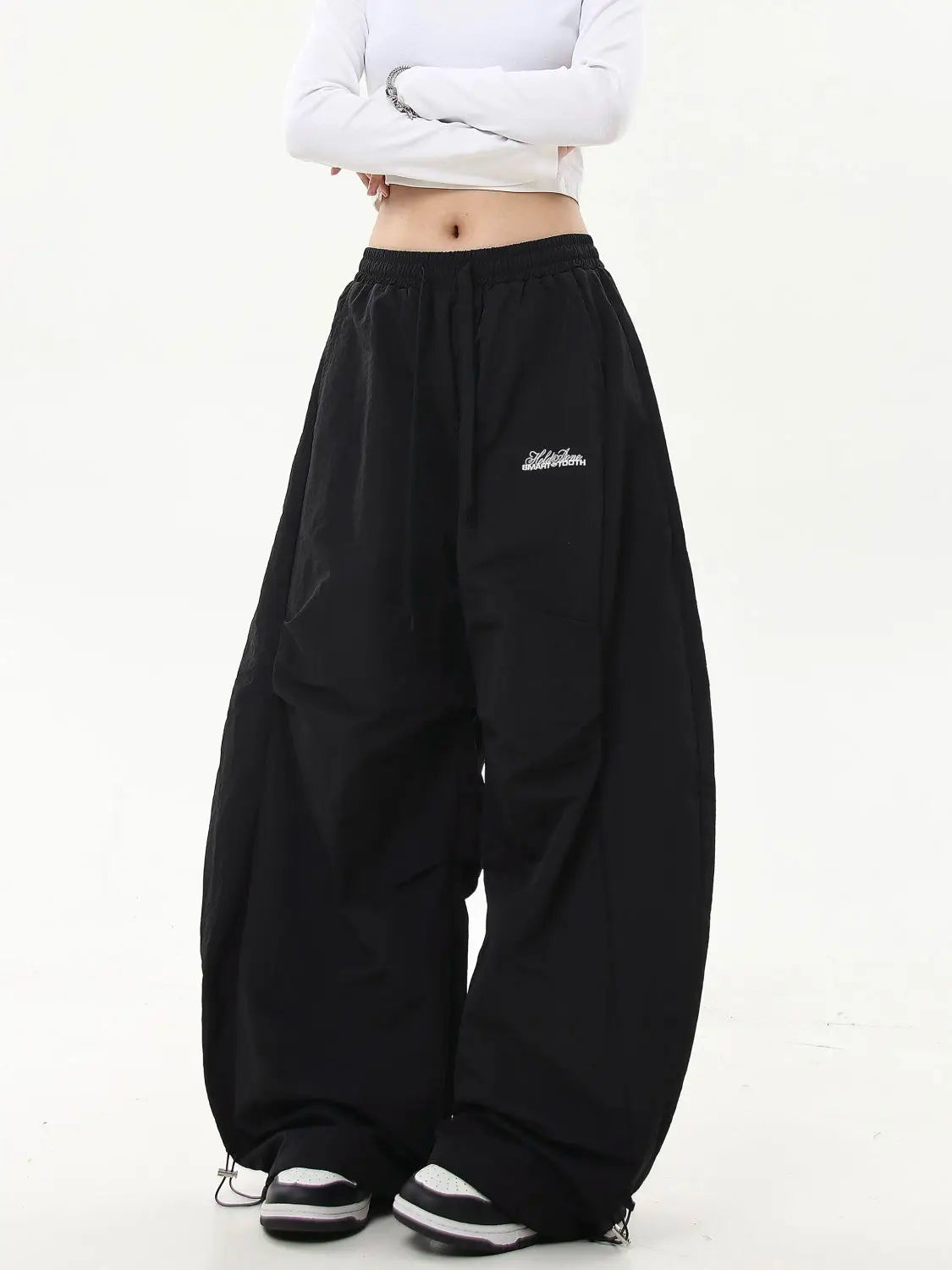 HOUZHOU Oversized Brushed Women Pants Vintage Pleated Wide Leg Trousers Warm Winter Baggy Black Trousers Harajuku Casual Joggers