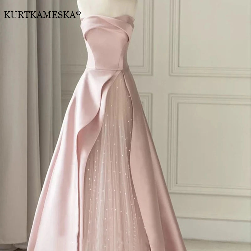 Luxury Elegant Tulle Strapless Long Evening Prom Dresses for Women Summer Elegant Formal Quinceanera Party Ball Gown Dress