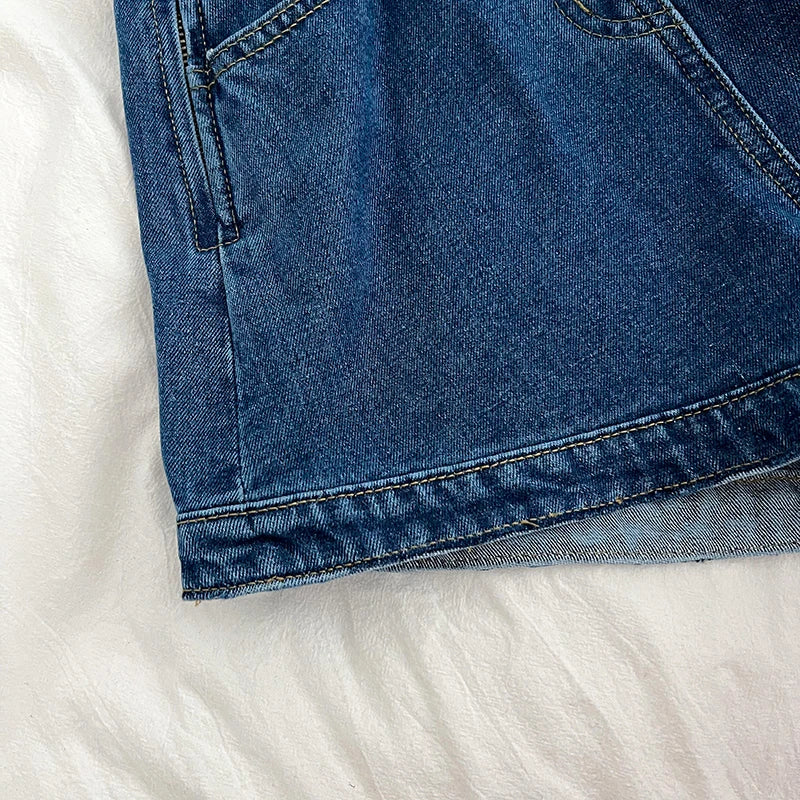 Casual Denim Jumpsuits Women Spring Summe Retro Short  Fashion  One-shoulder Wide Leg Pants 2024 New Cool Girls Streetwear